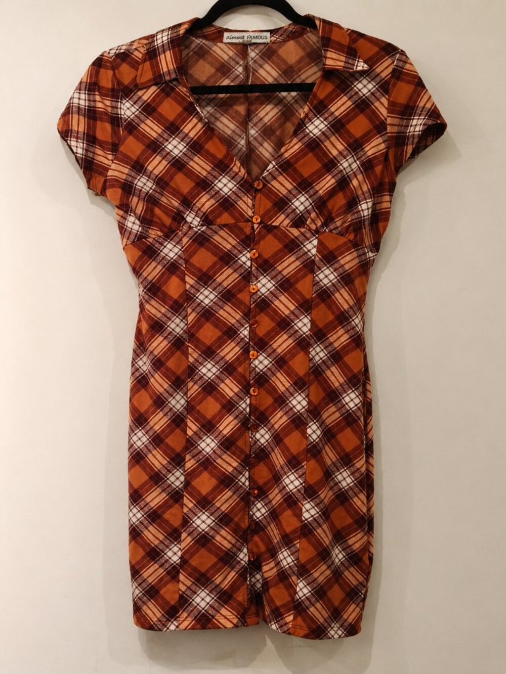 Rust Plaid Collared Button Front Mini Dress